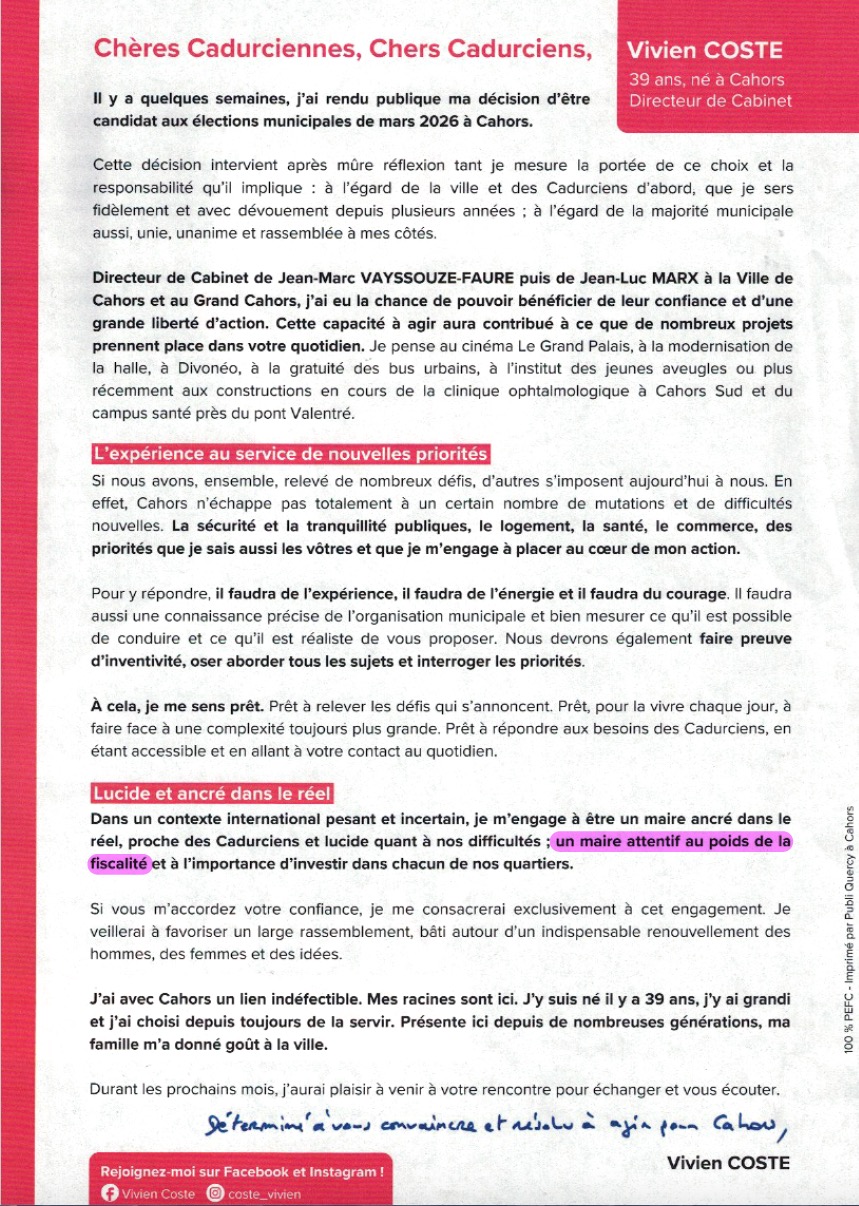 Les engagements de Vivien Coste pour 2026